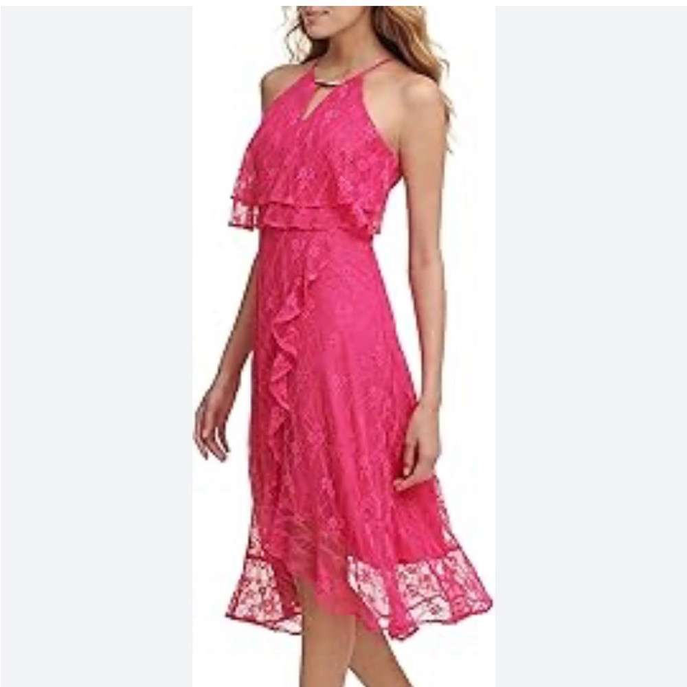 kensie Womens Lace Popover Dress with Gold Bar Detail size (2)